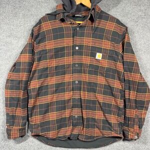 Carhartt Shirt Jacket Mens Medium Rugged Flex Fit Flannel Fleeced Lined Hooded